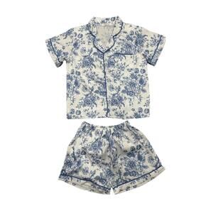 NEW TWEENSTYLE girls' floral silk loungewear set in blue
